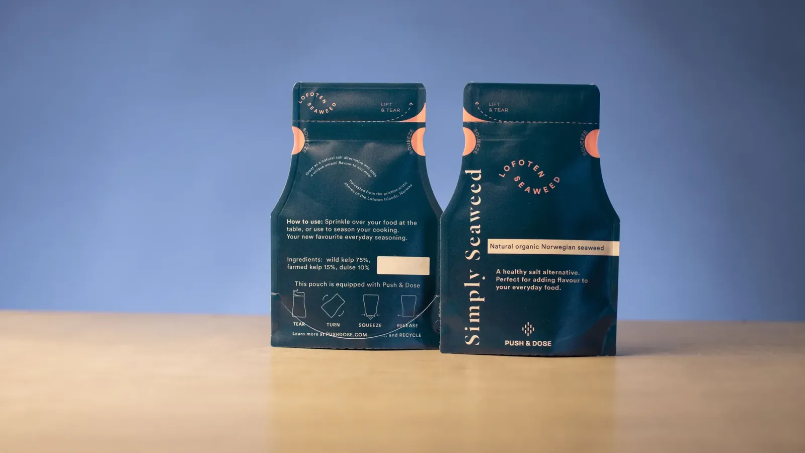 Simply Seaweed pouches by Lofoten Seaweed with Push&Dose top